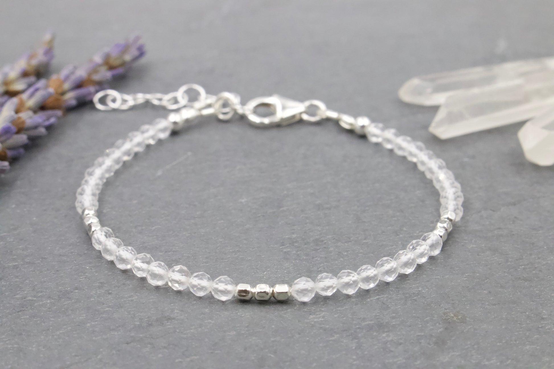 Clear Crystal Bracelets, April Birthstone Bracelets, Handmade Silver Clear Crystal Jewelry Bracelets 7.25 / White / Diamond